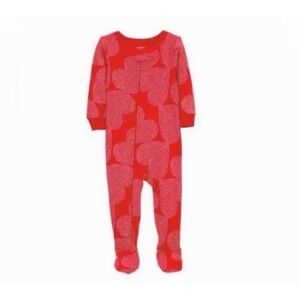 CARTERS Baby Red Heart Pajama Valentine Sleeper Footed 2-Way Zipper 6 Months NEW
